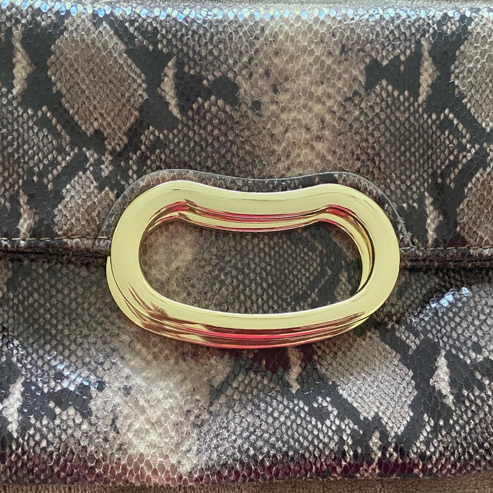 Gianni Bini  Snake Skin LEATHER Clutch or purse - Like New Gold Handles.